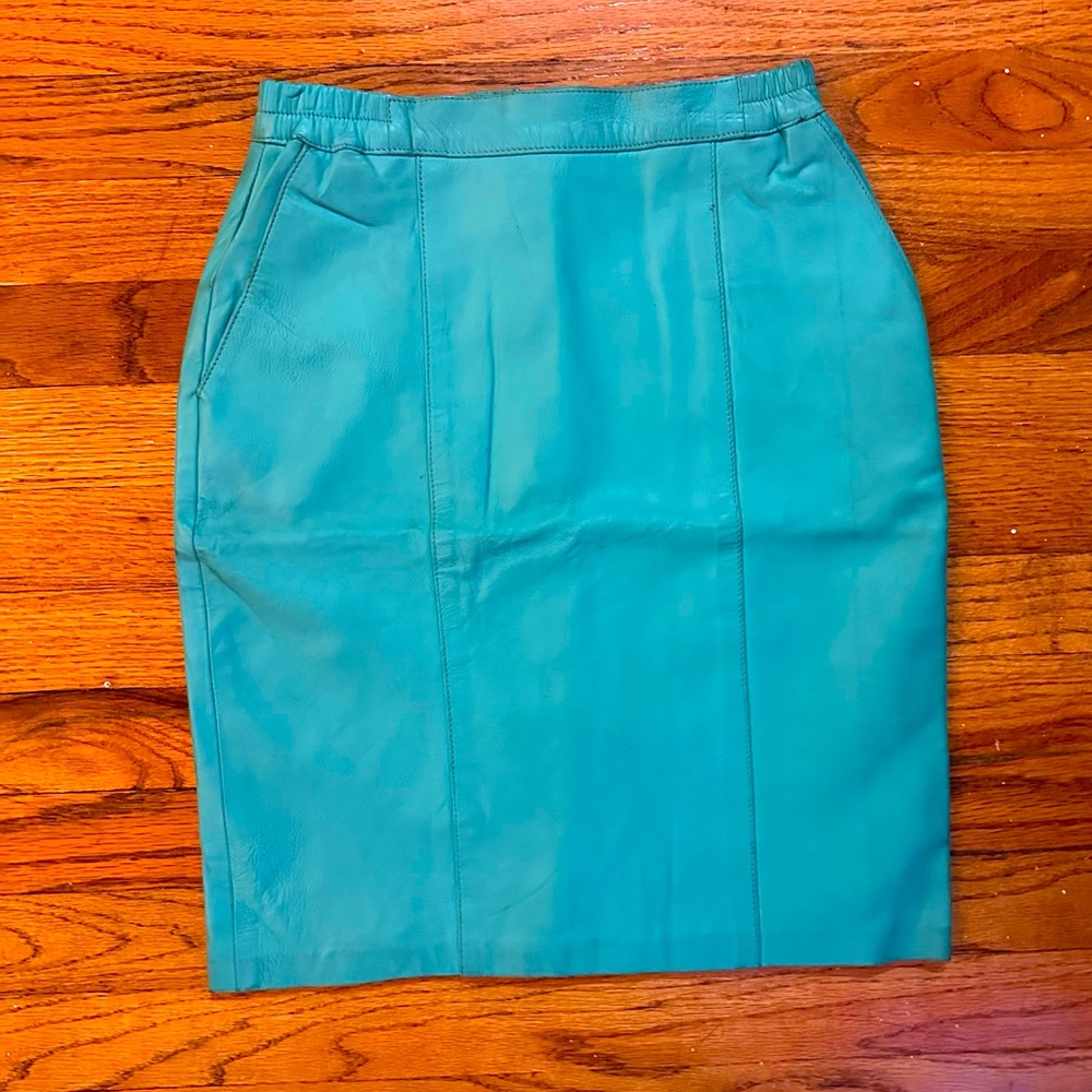 Teal Leather High Waist Skirt Sz 6